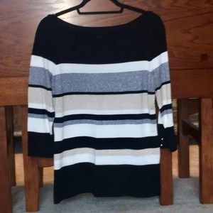 WHBM- NWOT -Black/Silver/Gold/White Striped Shirt